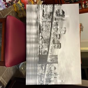 Canvas painting of New York Brooklyn Bridge glitter paint outlining bridge